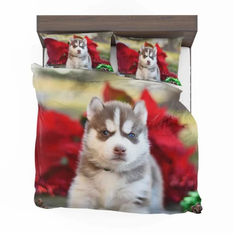 Puppies in Reflection: Siberian Husky Quartet Bedding Set 1