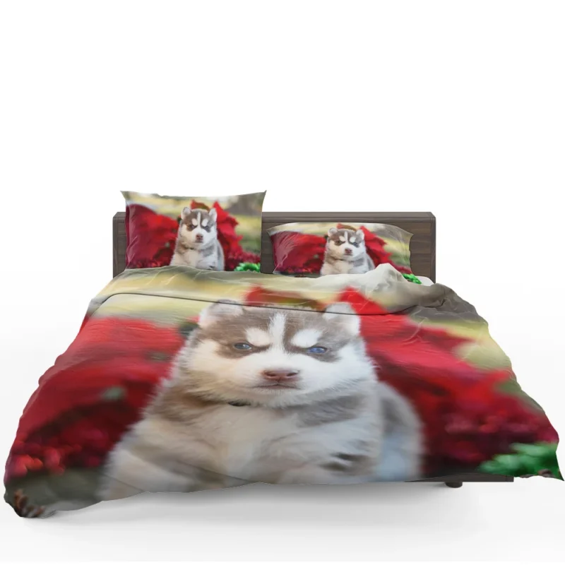 Puppies in Reflection: Siberian Husky Quartet Bedding Set