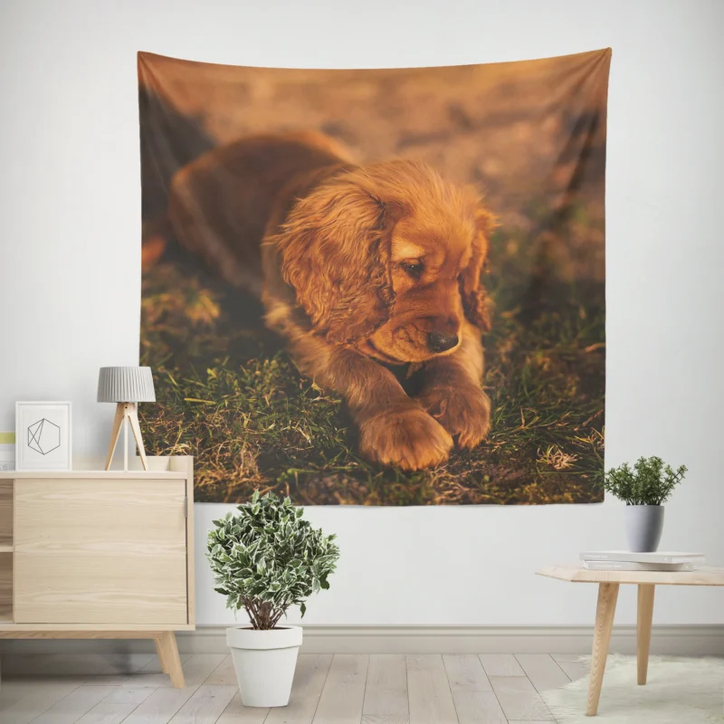 Puppies in a Bauble  Cocker Spaniel Quartet Wall Tapestry