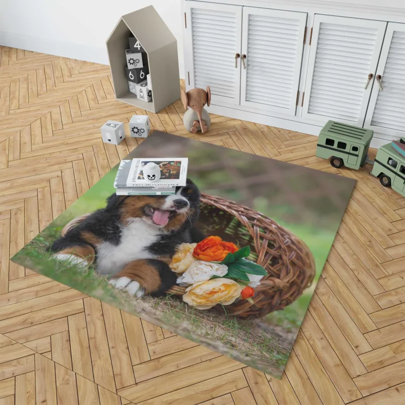 Puppy Cuteness with Bernese Ba: Bernese Mountain Dog Floor Rug 1