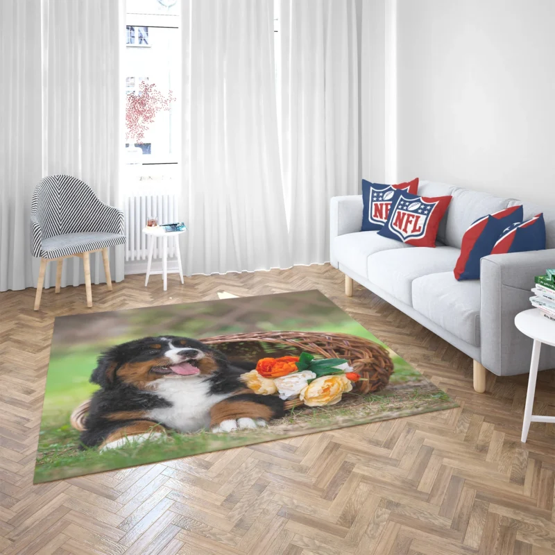 Puppy Cuteness with Bernese Ba: Bernese Mountain Dog Floor Rug 2