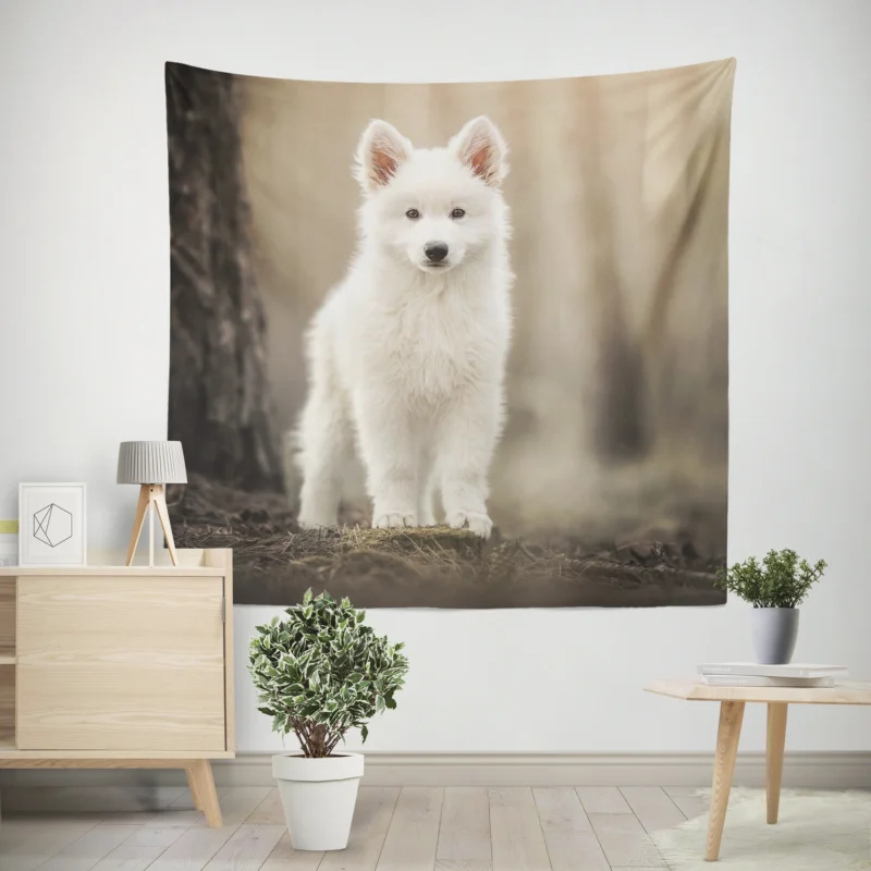 Puppy Dog  Samoyed Quartet Wall Tapestry