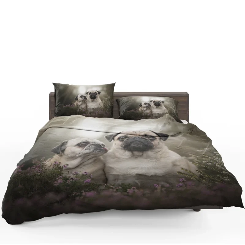 Puppy Muzzle and Bauble: Pug Quartet Bedding Set