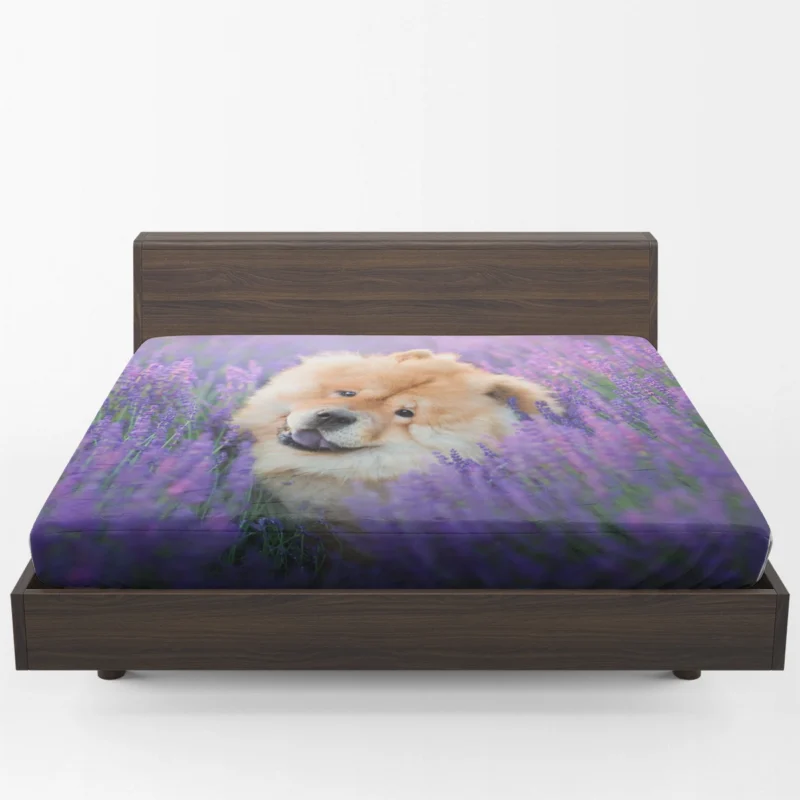 Purple Floral Elegance with Chow Chows Fitted Sheet 1