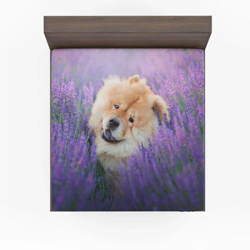 Purple Floral Elegance with Chow Chows Fitted Sheet