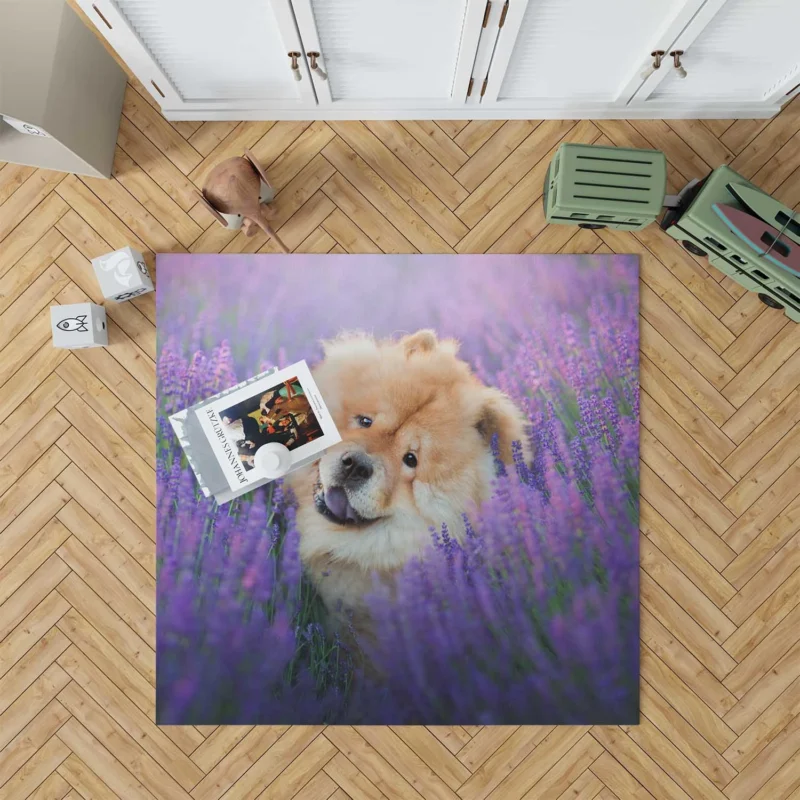 Purple Floral Elegance with Chow Chows Floor Rug