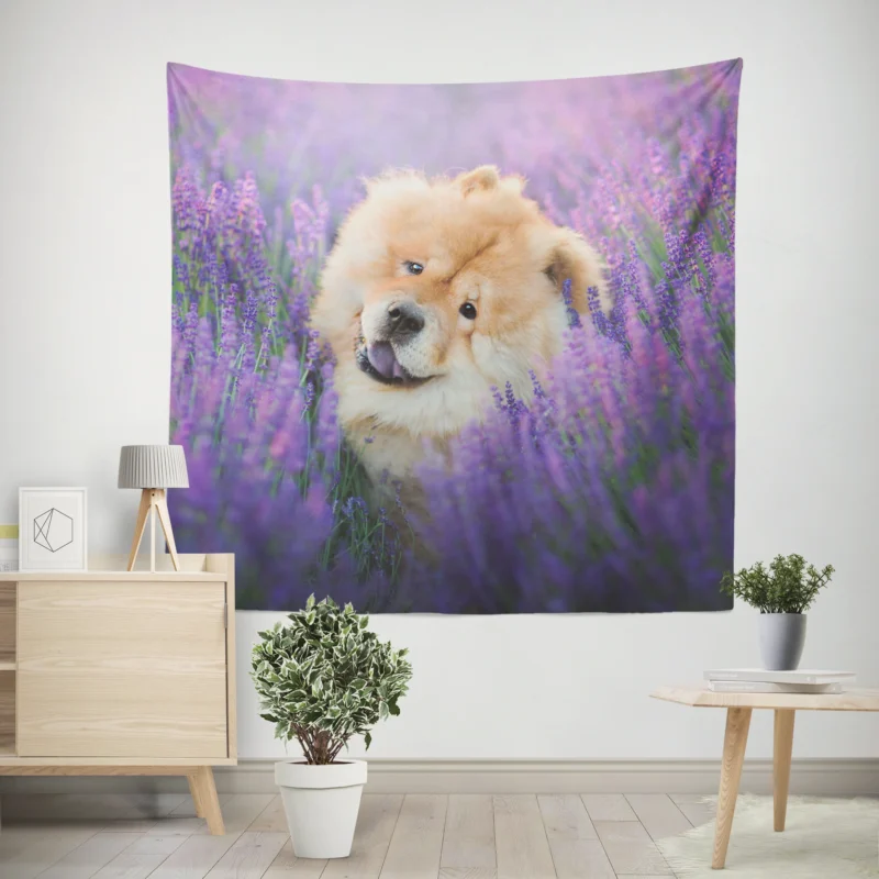 Purple Floral Elegance with Chow Chows Wall Tapestry