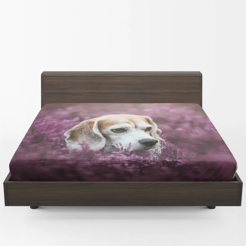 Purple Flower Beauty with Blur: Beagle Fitted Sheet 1