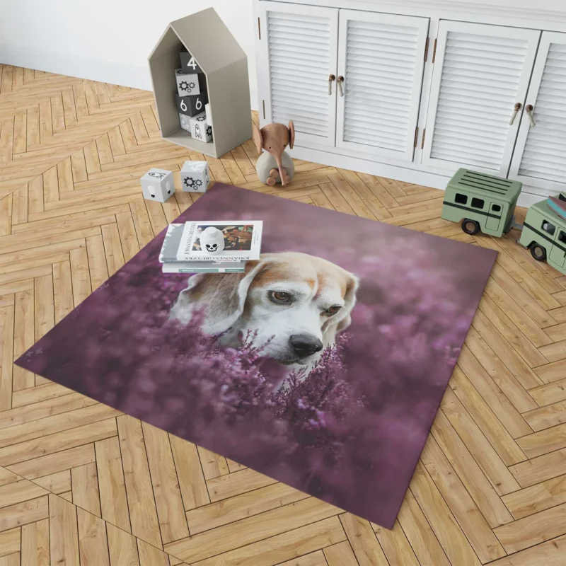 Purple Flower Beauty with Blur: Beagle Floor Rug 1