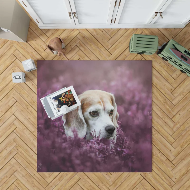 Purple Flower Beauty with Blur: Beagle Floor Rug