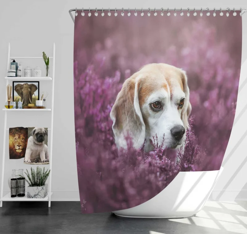 Purple Flower Beauty with Blur: Beagle Shower Curtain