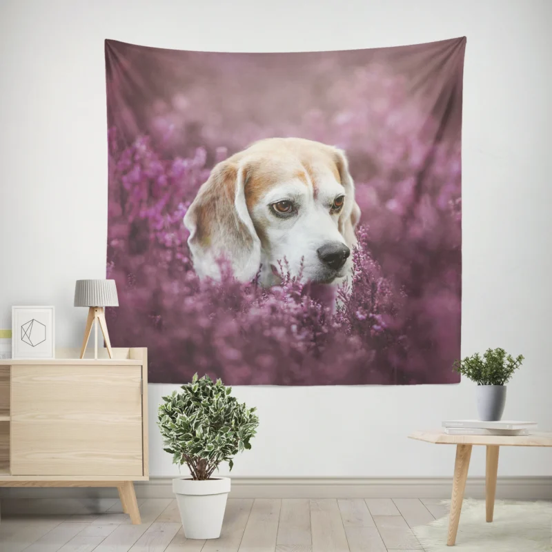 Purple Flower Beauty with Blur  Beagle Wall Tapestry