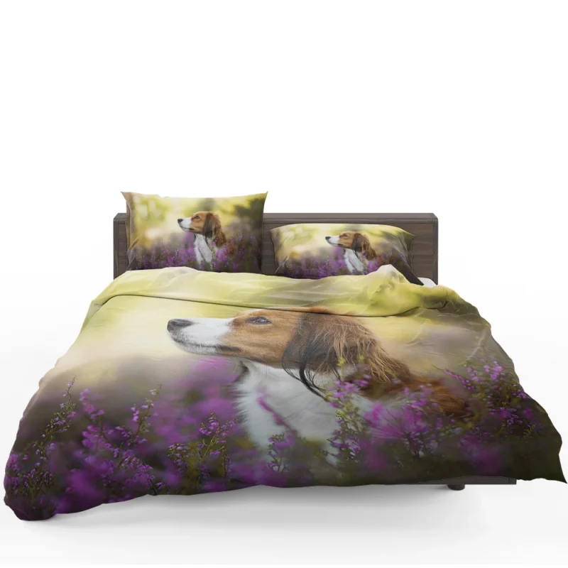 Quartet: Kooikerhondje Bokeh with Purple Flowers Bedding Set