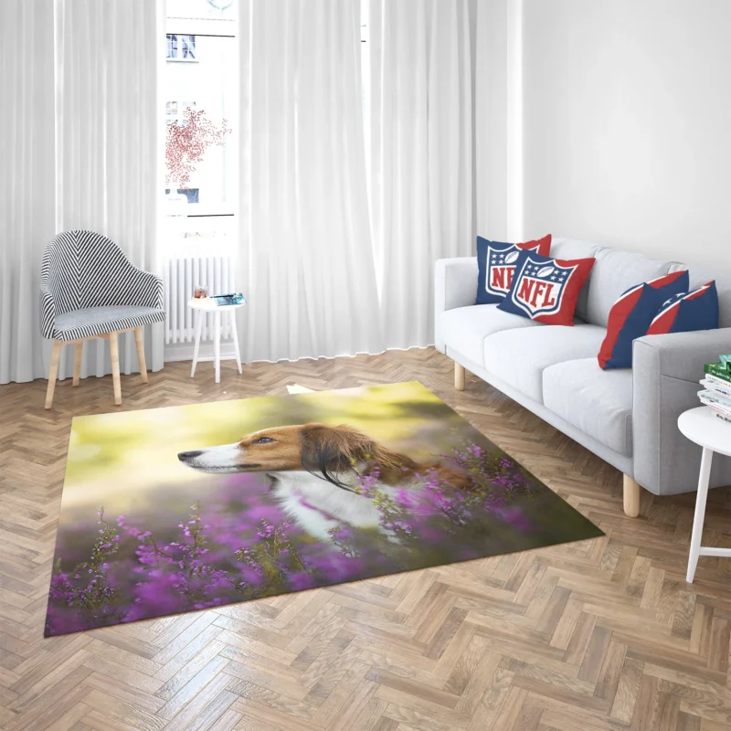 Quartet: Kooikerhondje Bokeh with Purple Flowers Floor Rug 2