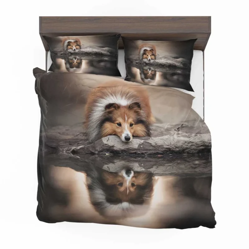 Reflecting in Tranquility: Shetland Sheepdog Quartet Bedding Set 1