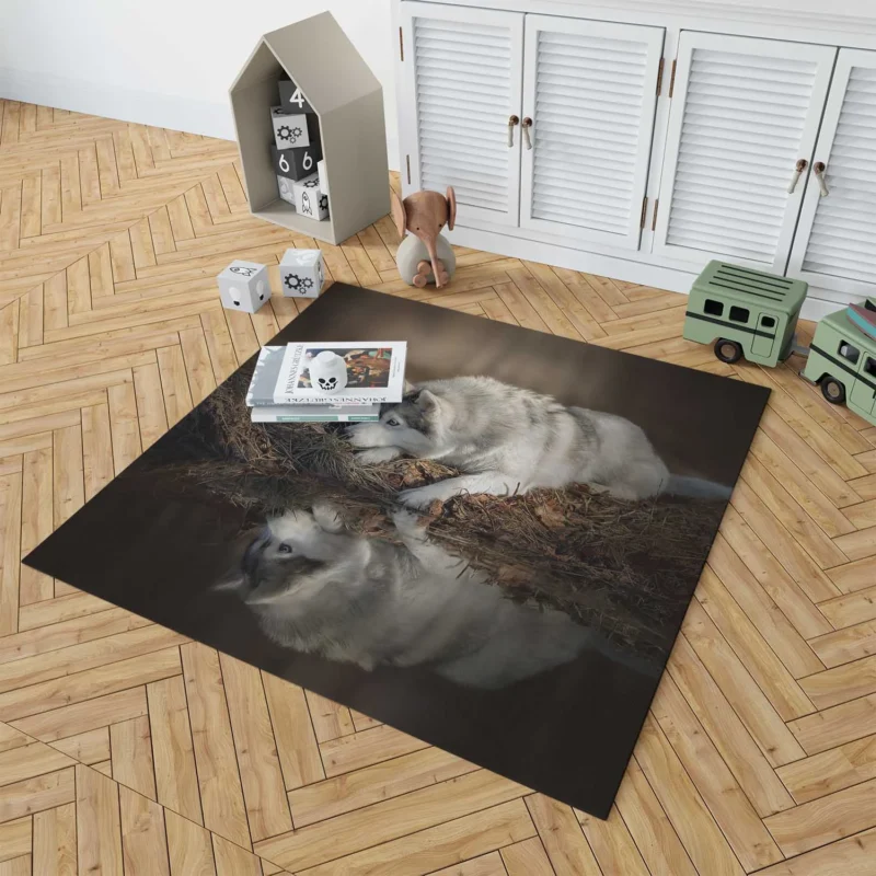 Reflections of Wild Majesty: Wolfdog Quartet Floor Rug 1