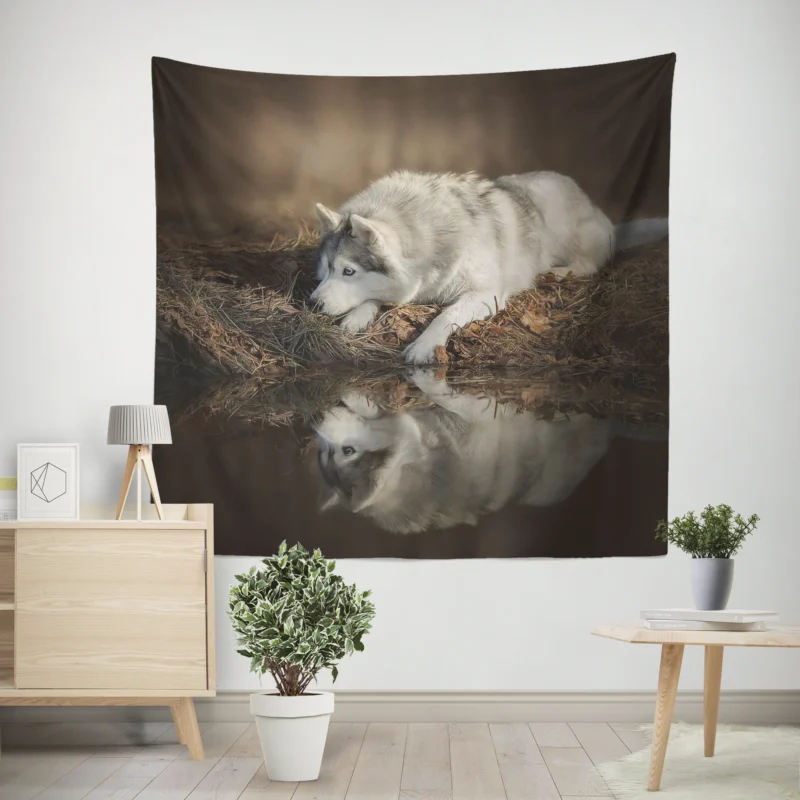 Reflections of Wild Majesty  Wolfdog Quartet Wall Tapestry