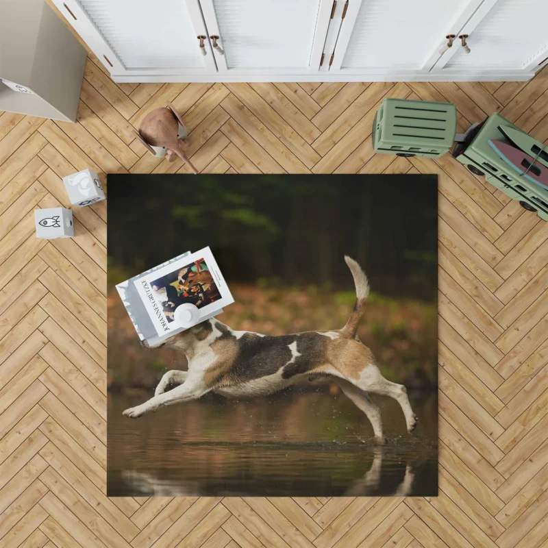 Reflective Canine Beauty in Water with Bokeh: Beagle Floor Rug