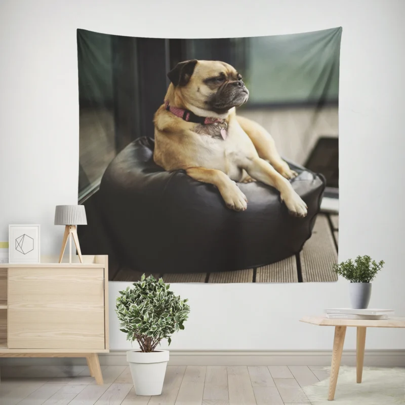 Relaxing Break  Pug Quartet Wall Tapestry