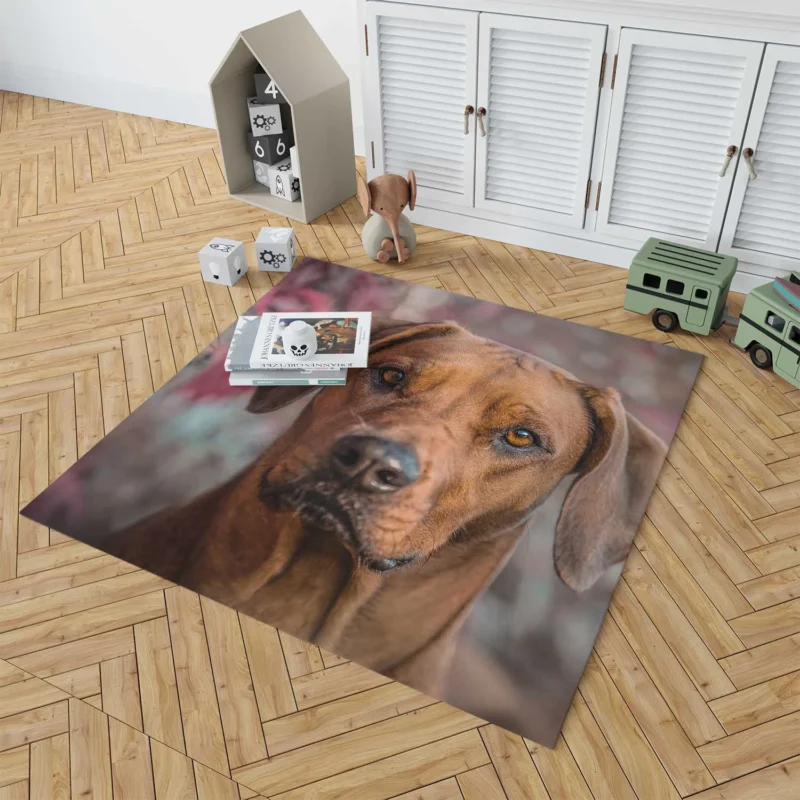 Rhodesian Ridgeback Among Tulips: Quartet Beauty Floor Rug 1