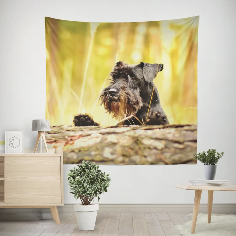 Schnauzer Quartet in a Meadow Wall Tapestry