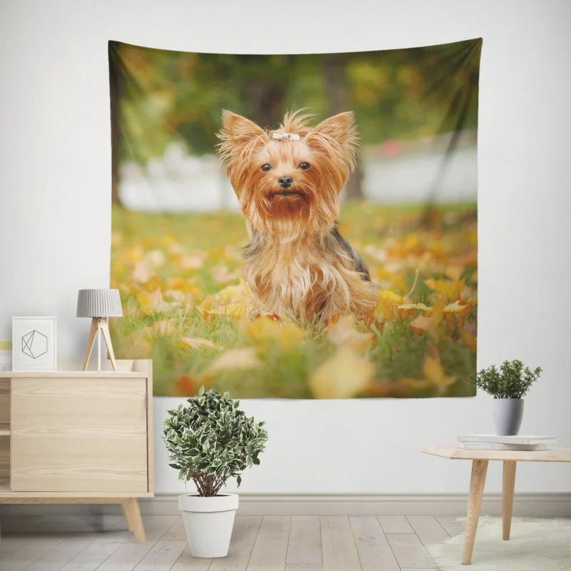 Simply Charming  Cute Yorkshire Terrier Quartet Wall Tapestry