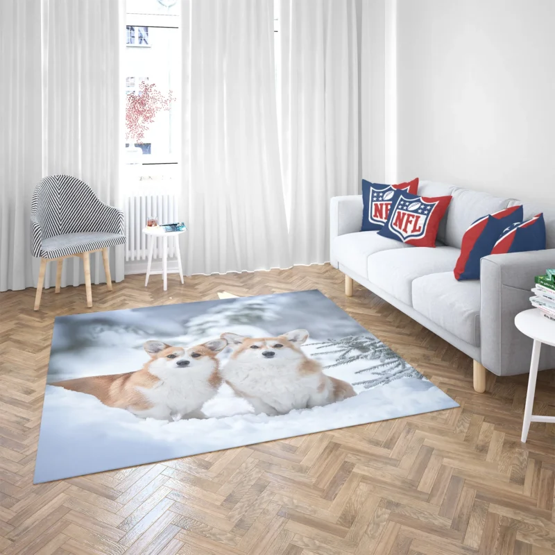 Snow Frolic: Corgi Quartet Floor Rug 2