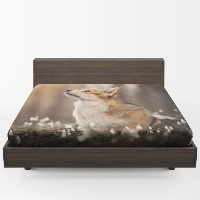 Snowdrop Frolic: Corgi Quartet Fitted Sheet 1