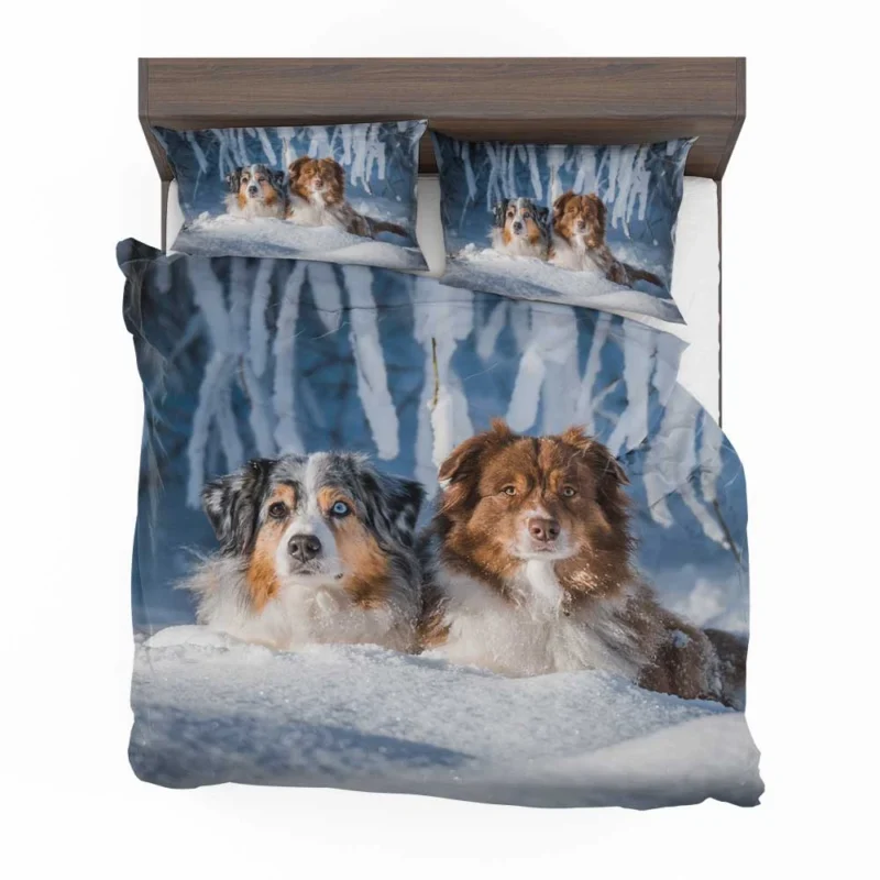 Snowy Adventures: Australian Shepherd Bedding Set 1