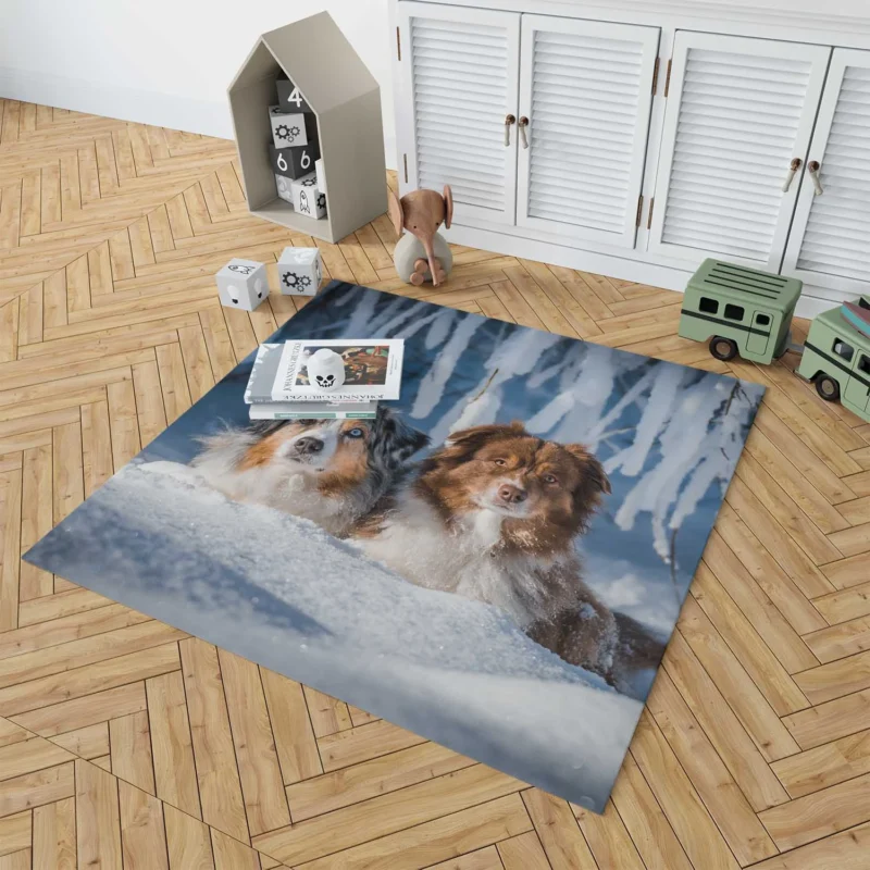 Snowy Adventures: Australian Shepherd Floor Rug 1