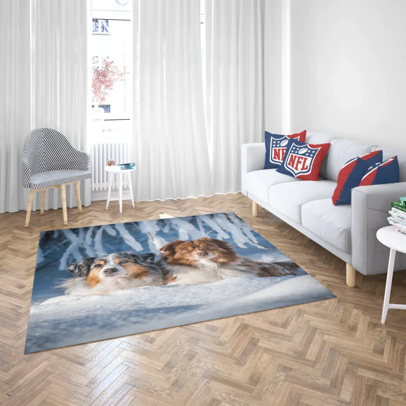 Snowy Adventures: Australian Shepherd Floor Rug 2