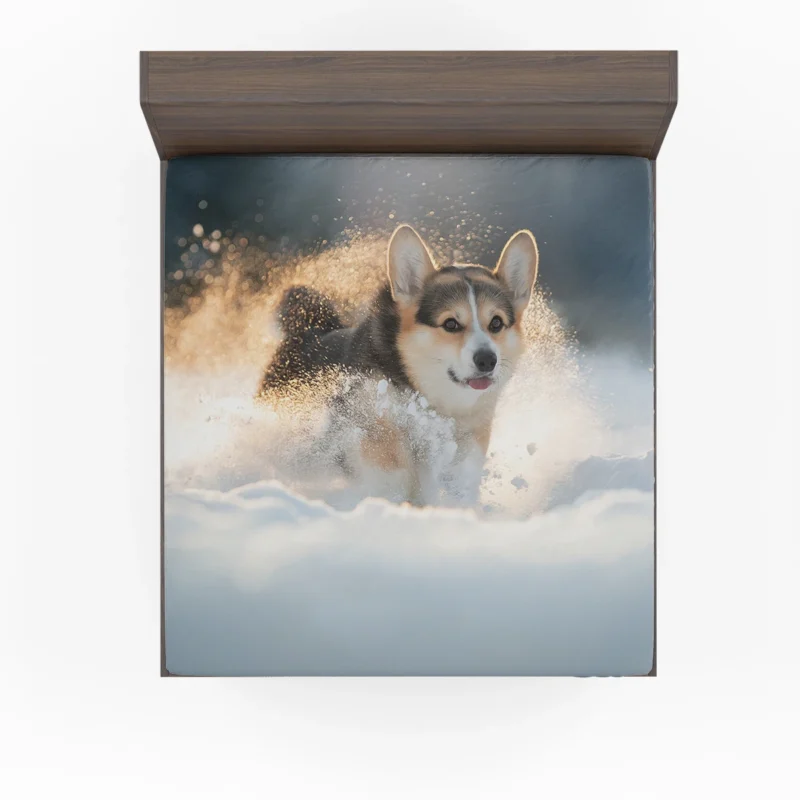 Snowy Adventures: Corgi in Winter Fitted Sheet