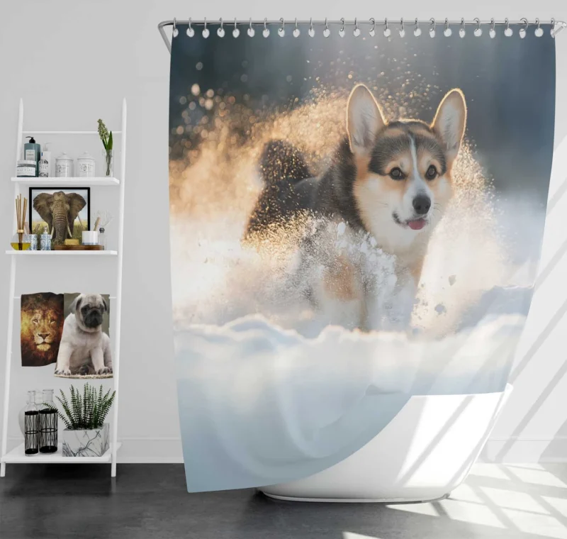 Snowy Adventures: Corgi in Winter Shower Curtain