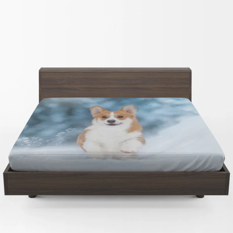 Snowy Adventures: Corgi in Winter Snow Fitted Sheet 1