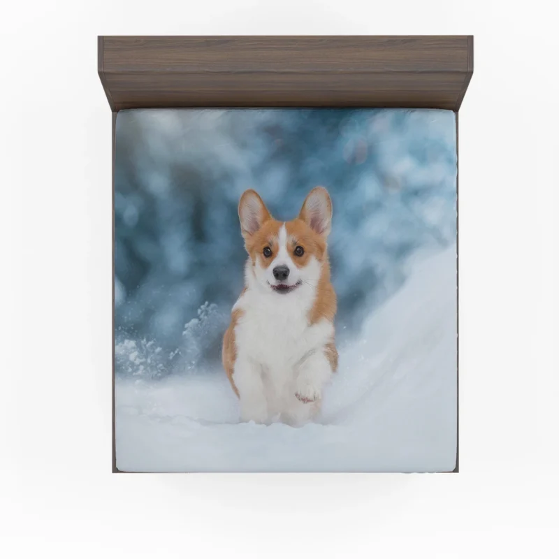 Snowy Adventures: Corgi in Winter Snow Fitted Sheet