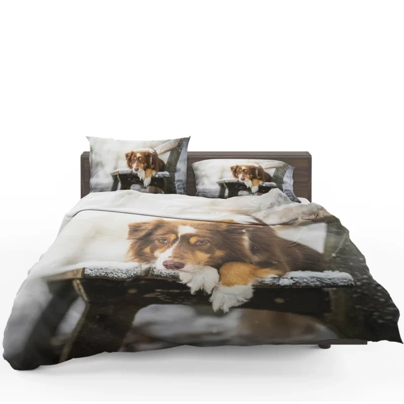 Snowy Bench Beauty with Border Collie on Winter Bench Bedding Set