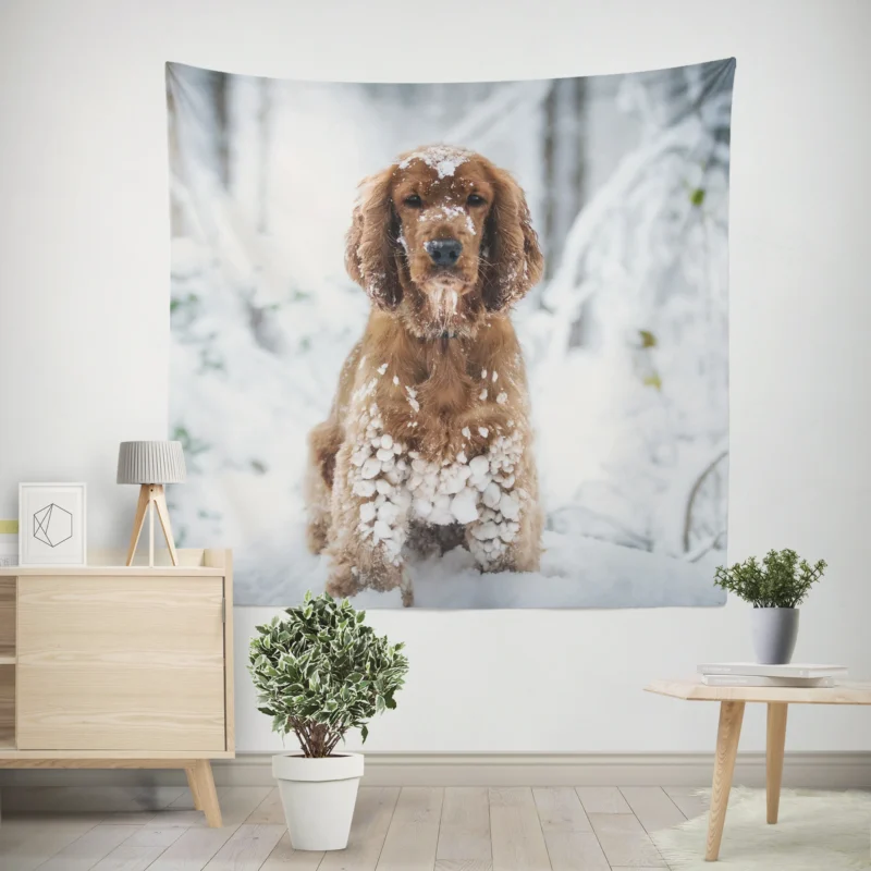 Snowy Playtime with Cocker Spaniels Wall Tapestry