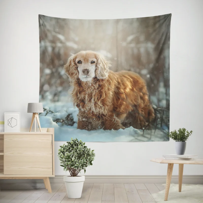 Snowy Serenity  Winter Wonderland Spaniel Quartet Wall Tapestry