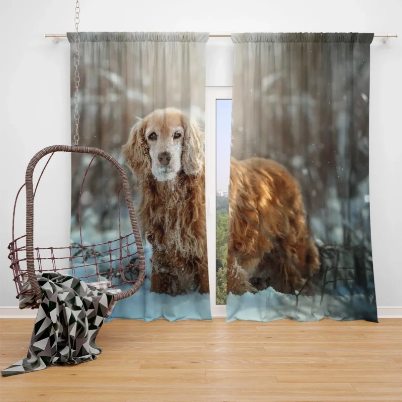 Snowy Serenity: Winter Wonderland Spaniel Quartet Window Curtain