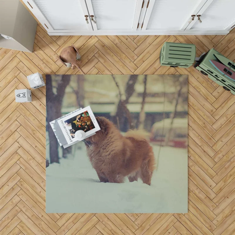 Snowy Serenity with Chow Chows Floor Rug