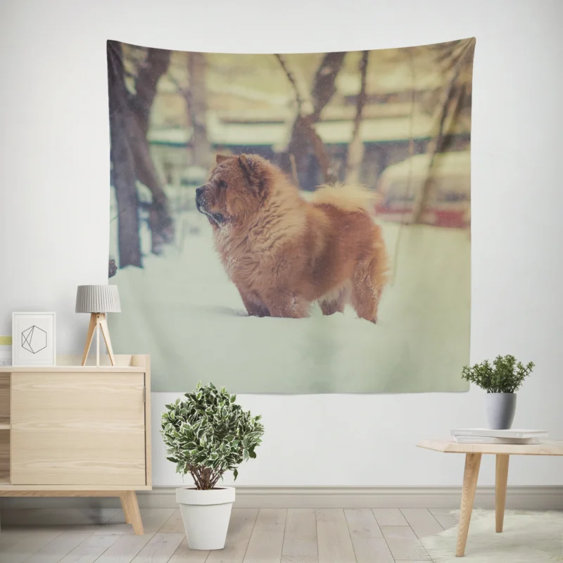 Snowy Serenity with Chow Chows Wall Tapestry