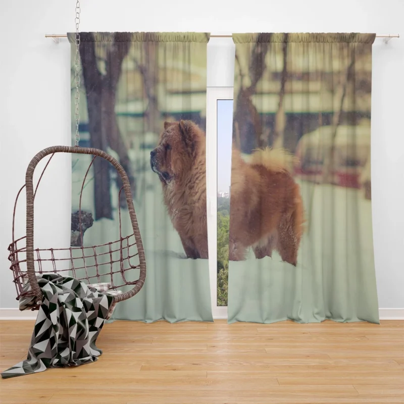 Snowy Serenity with Chow Chows Window Curtain