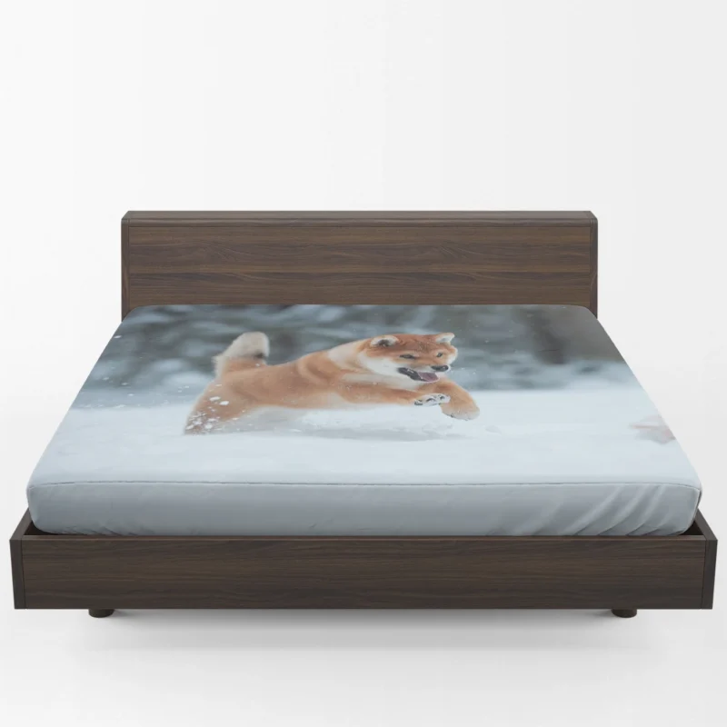 Snowy Wonderland with the Akita Quartet Fitted Sheet 1