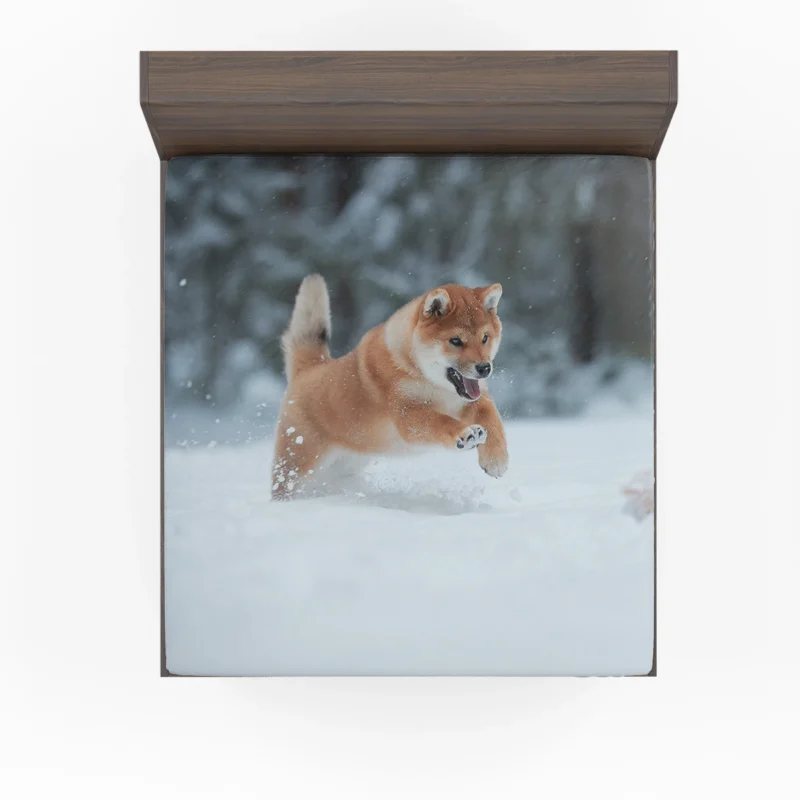 Snowy Wonderland with the Akita Quartet Fitted Sheet