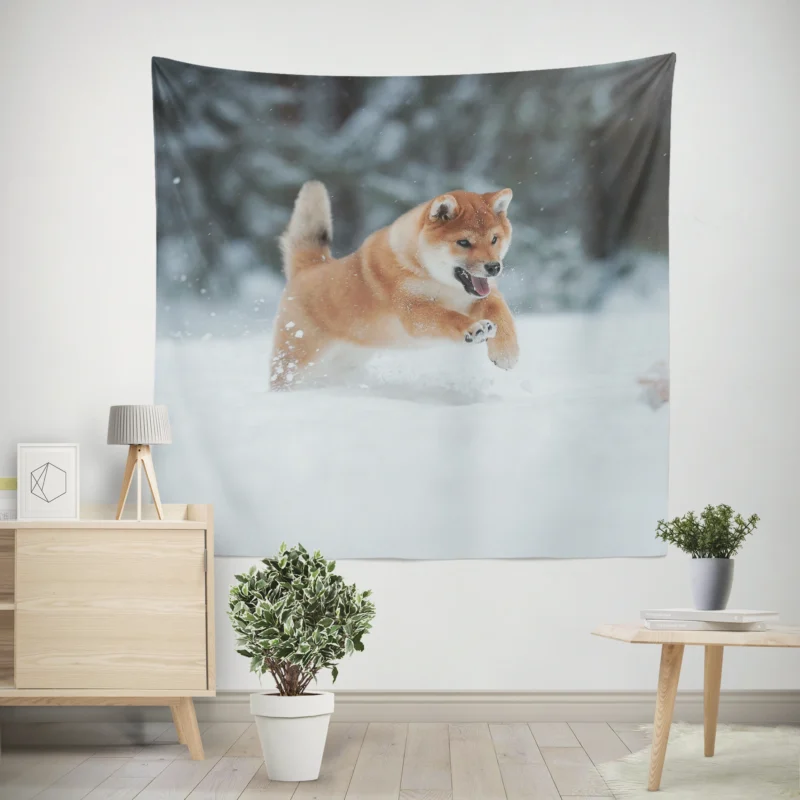 Snowy Wonderland with the Akita Quartet Wall Tapestry