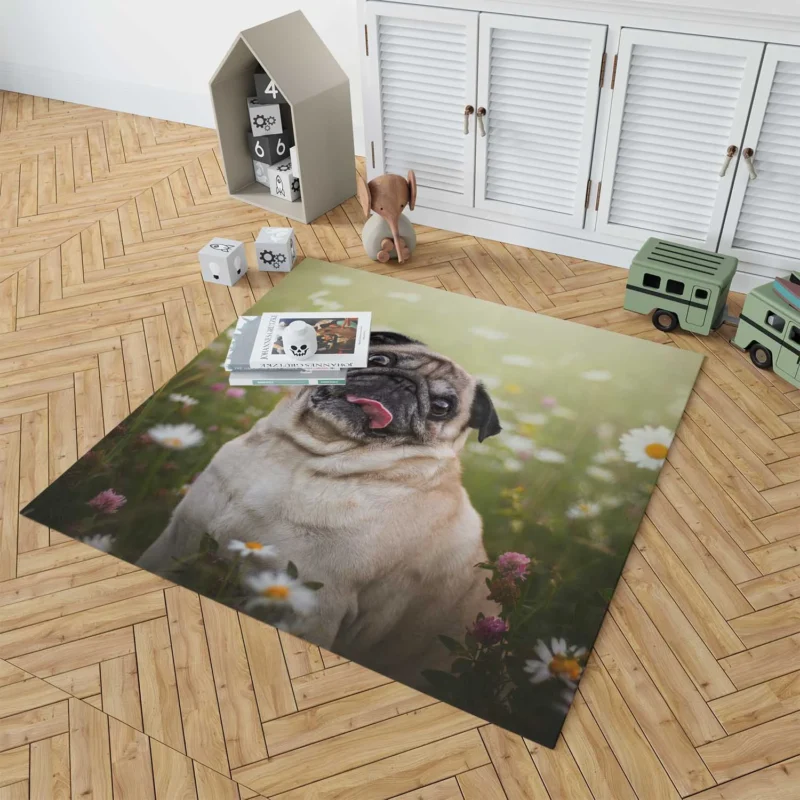 Sporty Pugs: Fourfold Pug Quartet Floor Rug 1