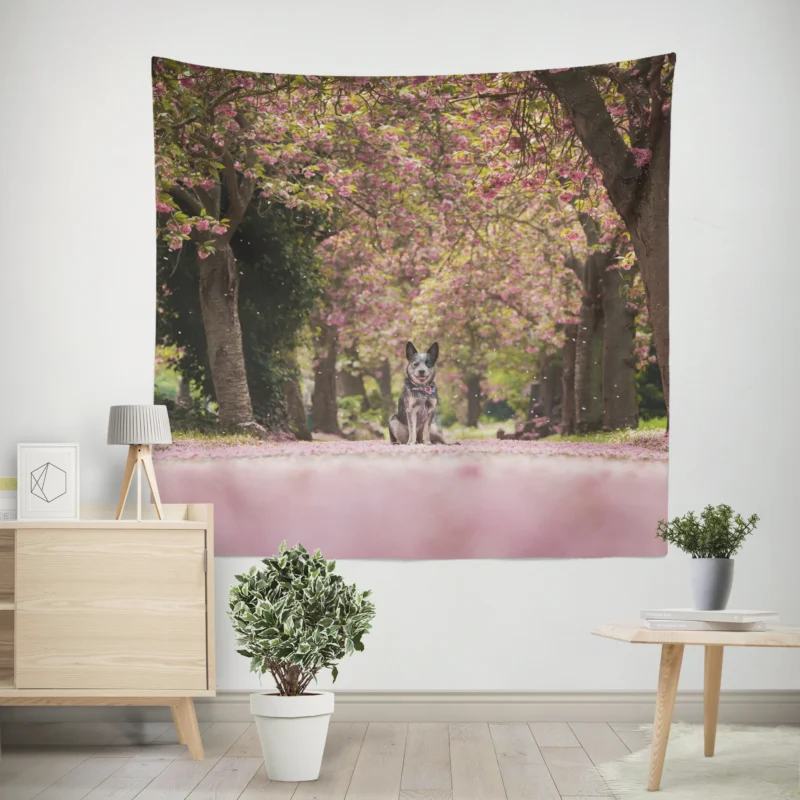 Spring Blossoms in Depth of Field  Australian Cattle Dog Wall Tapestry