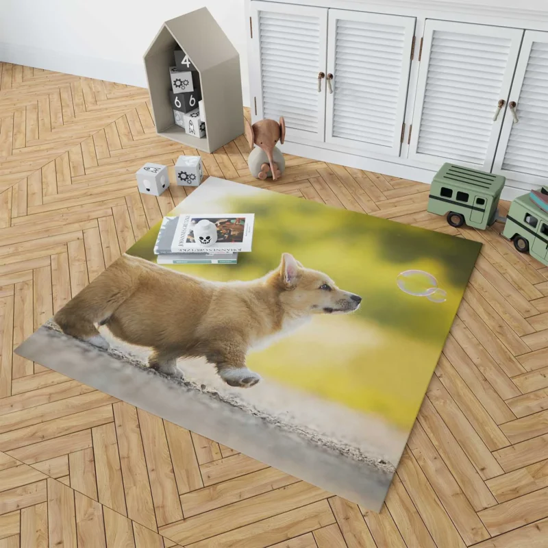 Stroll in Depth of Field: Corgi Quartet Floor Rug 1