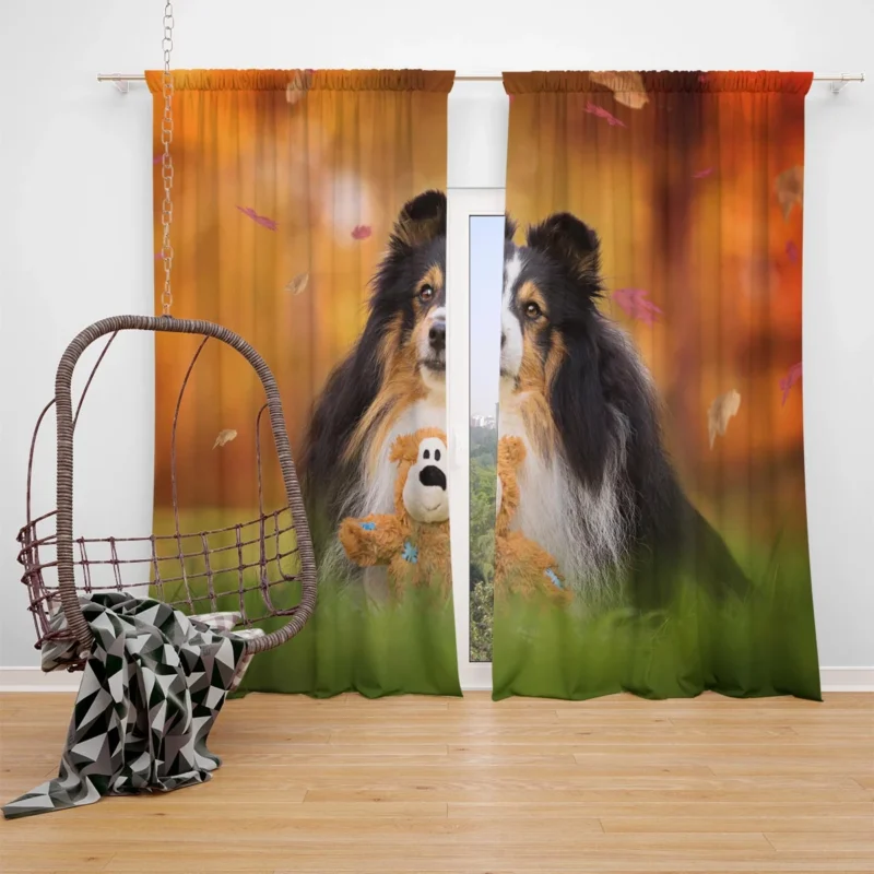 Stuffed Animal Companion: Shetland Sheepdog Quartet Window Curtain