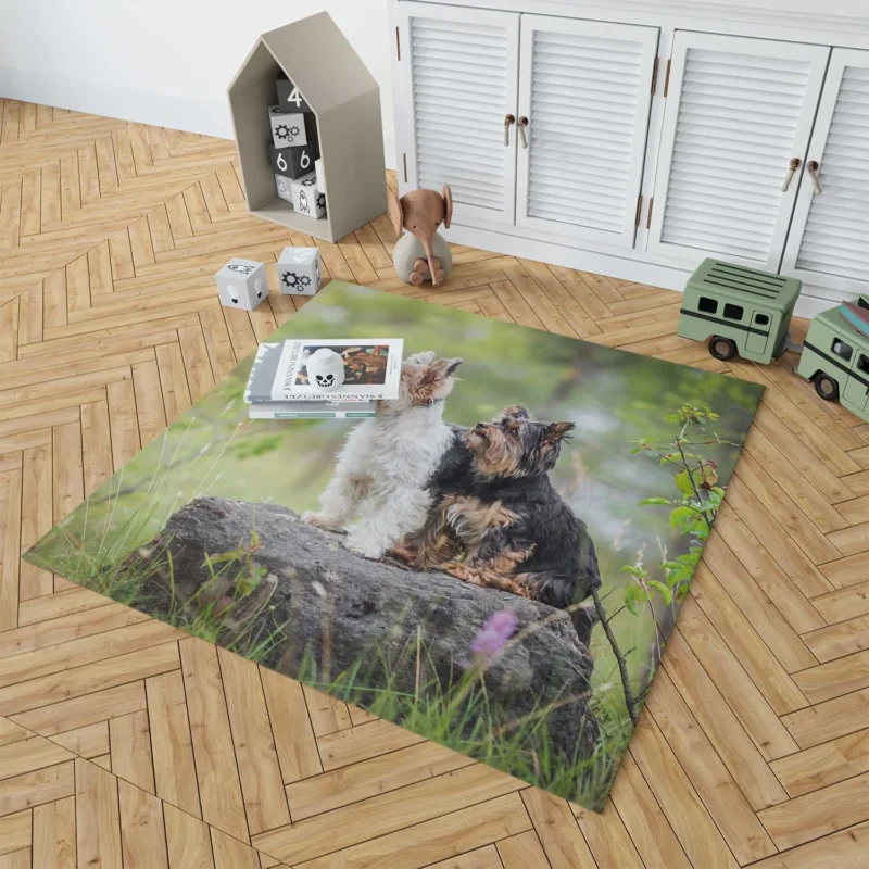 Sweet and Tiny: Yorkshire Terrier Quartet Floor Rug 1